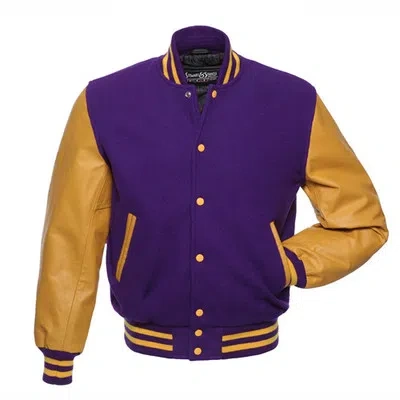 Pre-owned Stewart & Strauss Purple Wool & Gold Leather Varsity Letterman School Jacket In Purple Wool Gold Leather