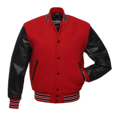 Pre-owned Stewart & Strauss Scarlet Red Wool & Black Leather Varsity Letterman Jacket In Scarlet Red Wool Black Leather