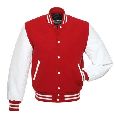 Pre-owned Stewart & Strauss Scarlet Red Wool & White Leather Varsity Letterman Jacket