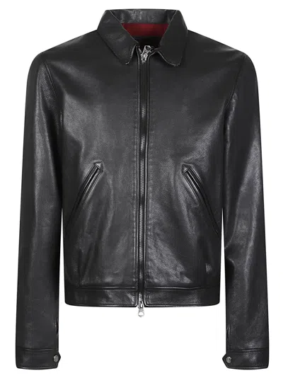 Stewart Gino-cow Naked Smooth Leather Classic Collar Jacket In Black