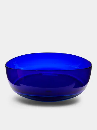 Stewart Hearn Oval Encalmo Hand-blown Glass Bowl  Abask Luxury Gift In Blue