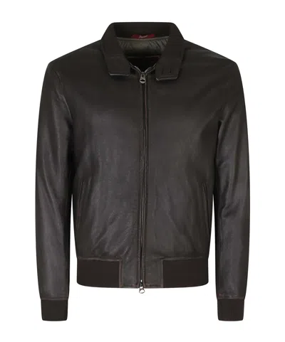 Stewart Long-sleeve Zip-up Leather Jacket In Brown