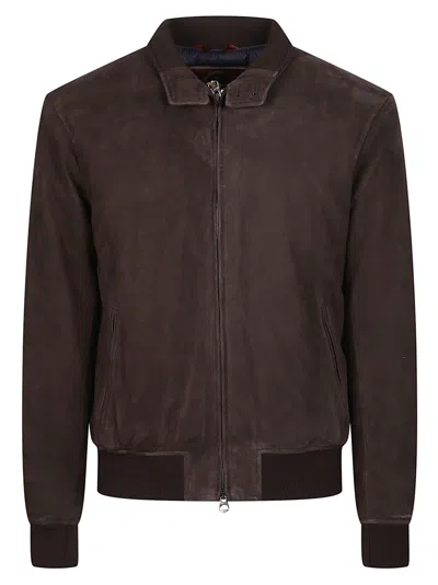 Stewart Nuvola Smooth Dark Brown Leather Bomber Jacket