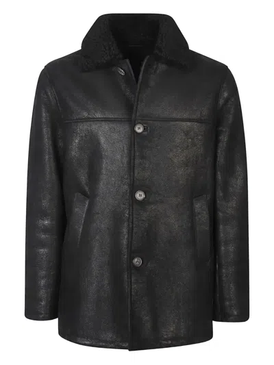 Stewart Shearling Collar Leather Jacket In Black