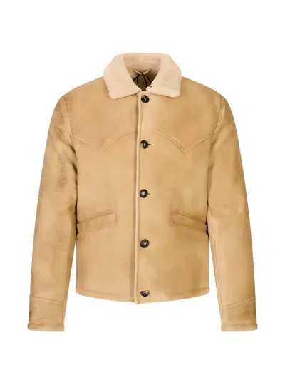 Stewart Shearling-collar Leather Jacket In 브라운