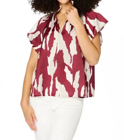 Stewart Simmons Abstract Cap Sleeve Blouse In Maroon And Grey In Burgundy