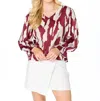Stewart Simmons Abstract Three-quarter Sleeve Top In Maroon Grey In Multi
