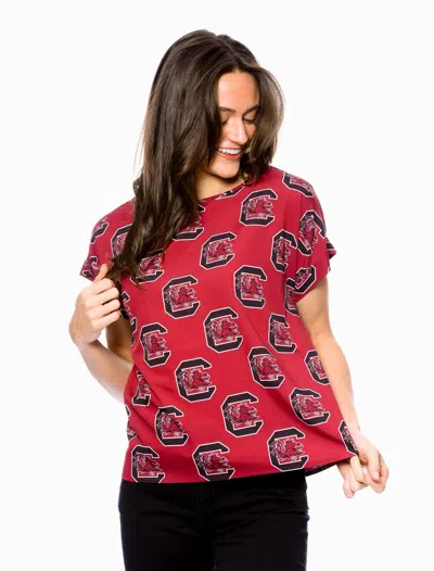 Stewart Simmons Carolina Gamecocks Rolled Cuff Blouse In Red In Multi