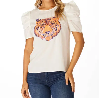 Stewart Simmons Clemson Sequin Puff Sleeve Shirt In White In Neutral