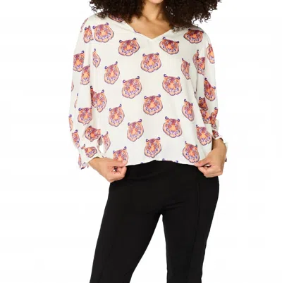 Stewart Simmons Clemson Tigers Poly 3/4 Sleeve Top In Beige In Multi