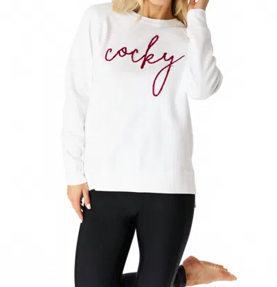 Stewart Simmons Cocky Embroidered Long Sleeve Sweatshirt In White