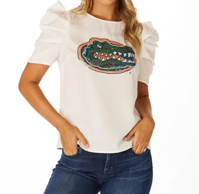 Stewart Simmons Florida Sequin Puff Sleeve Shirt In White