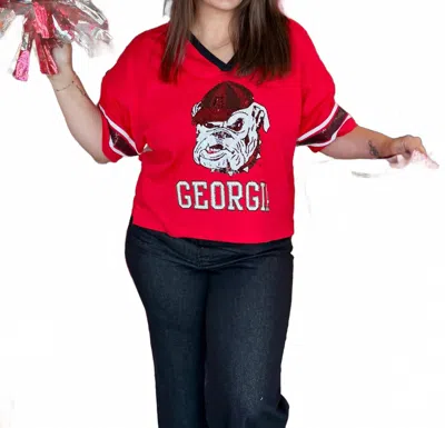Stewart Simmons Georgia Blitz Sequin Jersey Tee In Red Black