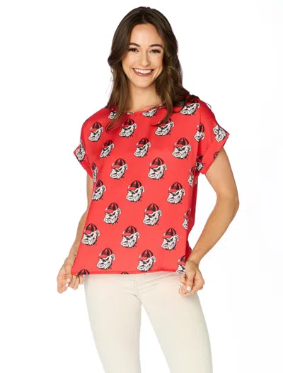 Stewart Simmons Georgia Bulldogs Rolled Cuff Blouse In Red