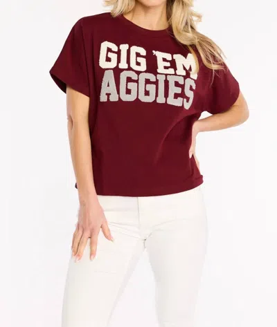 Stewart Simmons Gig 'em Chenille Team Top In Maroon In Red