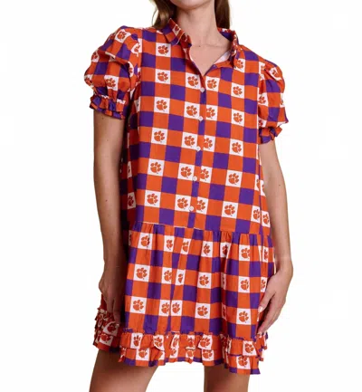 Stewart Simmons Go Gingham Ruffle Dress In Clemson In Multi