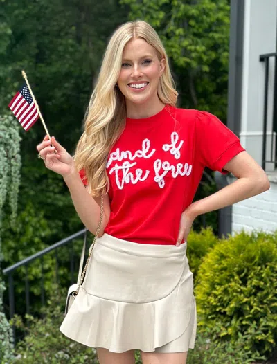 Stewart Simmons Land Of The Free Glitter Script Lightweight Sweater In Red
