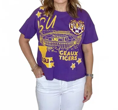 Stewart Simmons Lsu 4th Quarter Sequin Tee In Purple