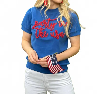 Stewart Simmons Party In The Usa Glitter Script Lightweight Sweater In Blue