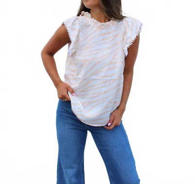 Stewart Simmons Poly Ruffle Sleeve Blouse In White/orange