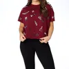 Stewart Simmons Sequin Boxy Mississippi State Tee In Maroon In Burgundy