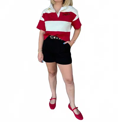 Stewart Simmons Short Sleeve Rugby Top In Arkansas In Red