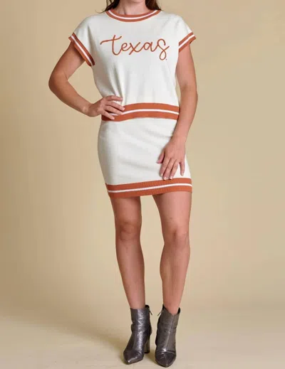 Stewart Simmons Texas Embroidered Varsity Sweater In Ivory + Burnt Orange In White