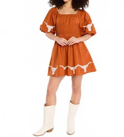 Stewart Simmons Texas Longhorns The Puff Sleeve Dress In Orange In Brown