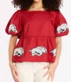 Stewart Simmons The Puff Sleeve Peplum Top Arkansas In Red In Red