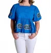 Stewart Simmons The Puff Sleeve Peplum Top Florida In Blue In Blue