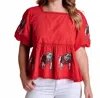 Stewart Simmons The Puff Sleeve Peplum Top Georgia In Red In Red