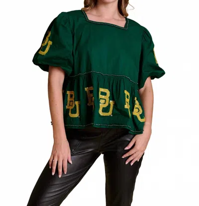 Stewart Simmons The Puff Sleeve Peplum Top In Green