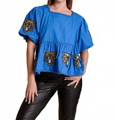 Stewart Simmons The Puff Sleeve Peplum Top Kentucky In Blue