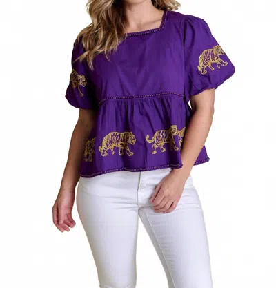 Stewart Simmons The Puff Sleeve Peplum Top Lsu In Purple