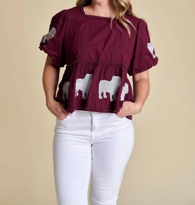 Stewart Simmons The Puff Sleeve Peplum Top Miss State In Burgundy