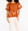 Stewart Simmons The Puff Sleeve Peplum Top Texas In Orange In Orange