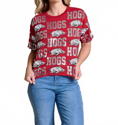Stewart Simmons The Sequin Repeat Tee Arkansas In Red
