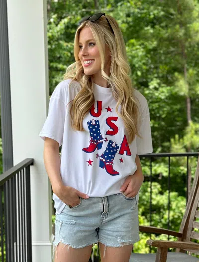Stewart Simmons Usa Boots Grand Short Sleeve Tee In White
