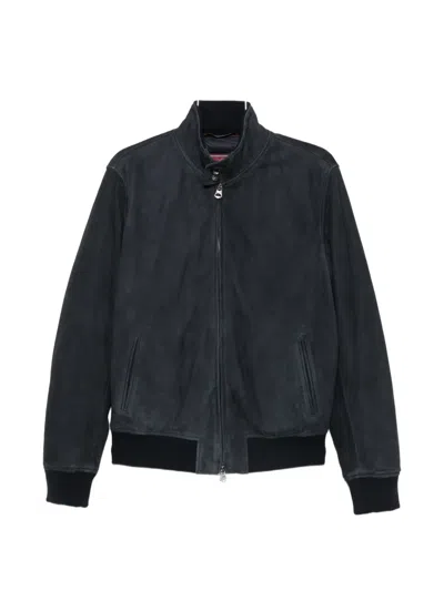 Stewart Suede Bomber Jacket In Blue