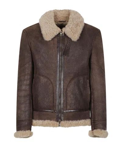 Stewart Sylvester Aviator Jacket In Brown