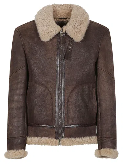 Stewart Sylvester Rich Brown Leather Aviator Jacket