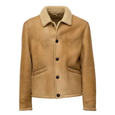 Stewart Western-chic Shearling Jacket With Structured Fit And Adjustable Straps In Brown