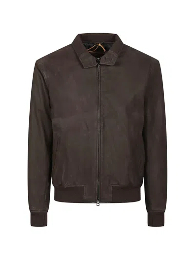 Stewart Zip-up Leather Jacket In Brown