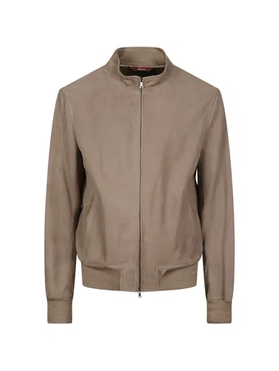 Stewart Zip-up Suede Bomber Jacket In Brown