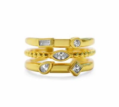 Stia Women's It Fits! Adjustable Triple Band Rings In Gold Clear Cz In Silver