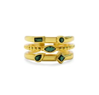 Stia Women's It Fits! Adjustable Triple Band Rings In Gold Emerald Cz In Green