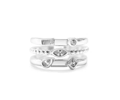 Stia Women's It Fits! Adjustable Triple Band Rings In Silver Clear Cz In Multi