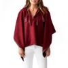 Stick & Ball Leather Trim Baby Alpaca Poncho In Burgundy In White