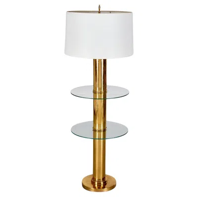 Pre-owned Stiffel 1970's Brass And Glass Two-tier Floor Lamp With White Linen Shade