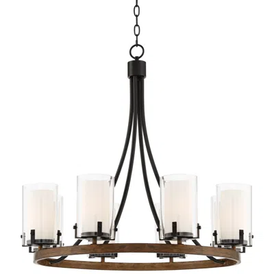 Stiffel 29 1/2" Wide Kiva Black Wood 8-light Wagon Wheel Chandelier